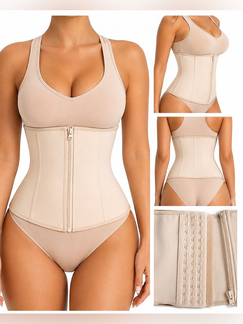 Waist Trainer Beige L Zip & Hooks Tummy Control